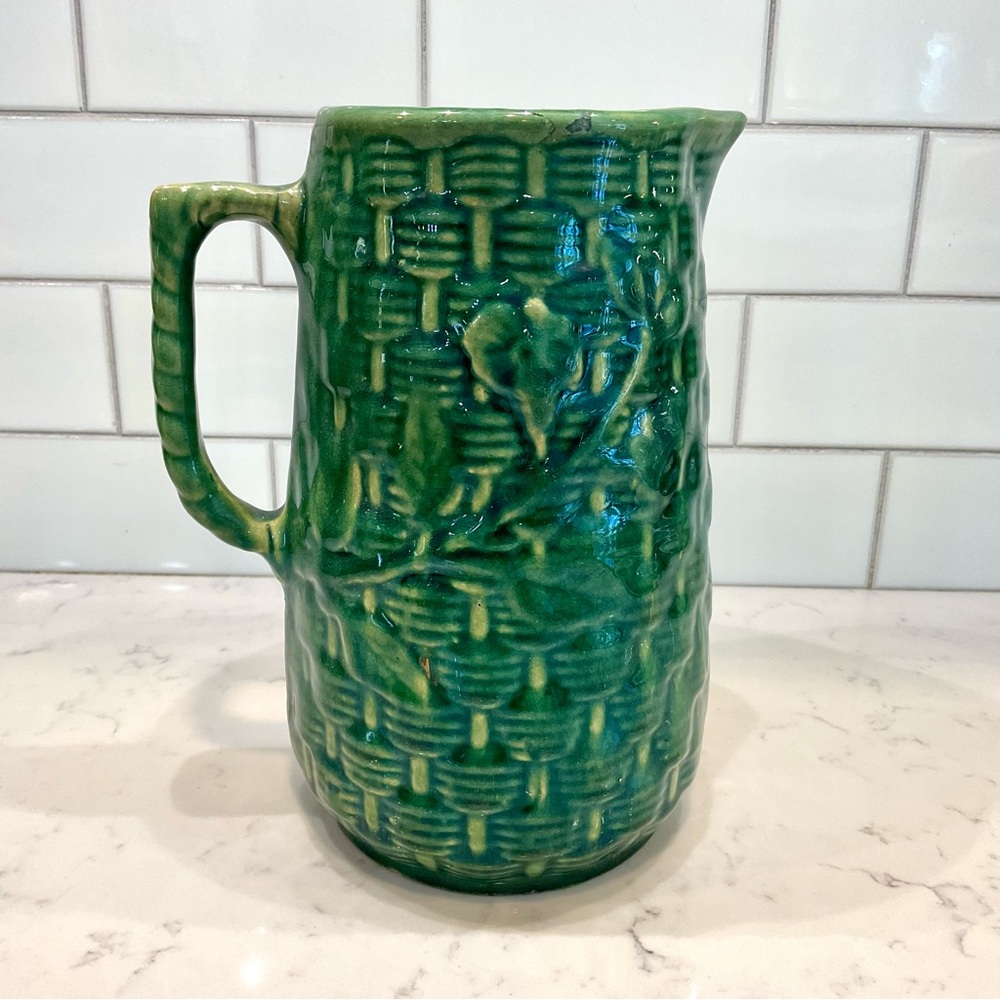 Uhl Pottery Green Stoneware Pitcher Antique